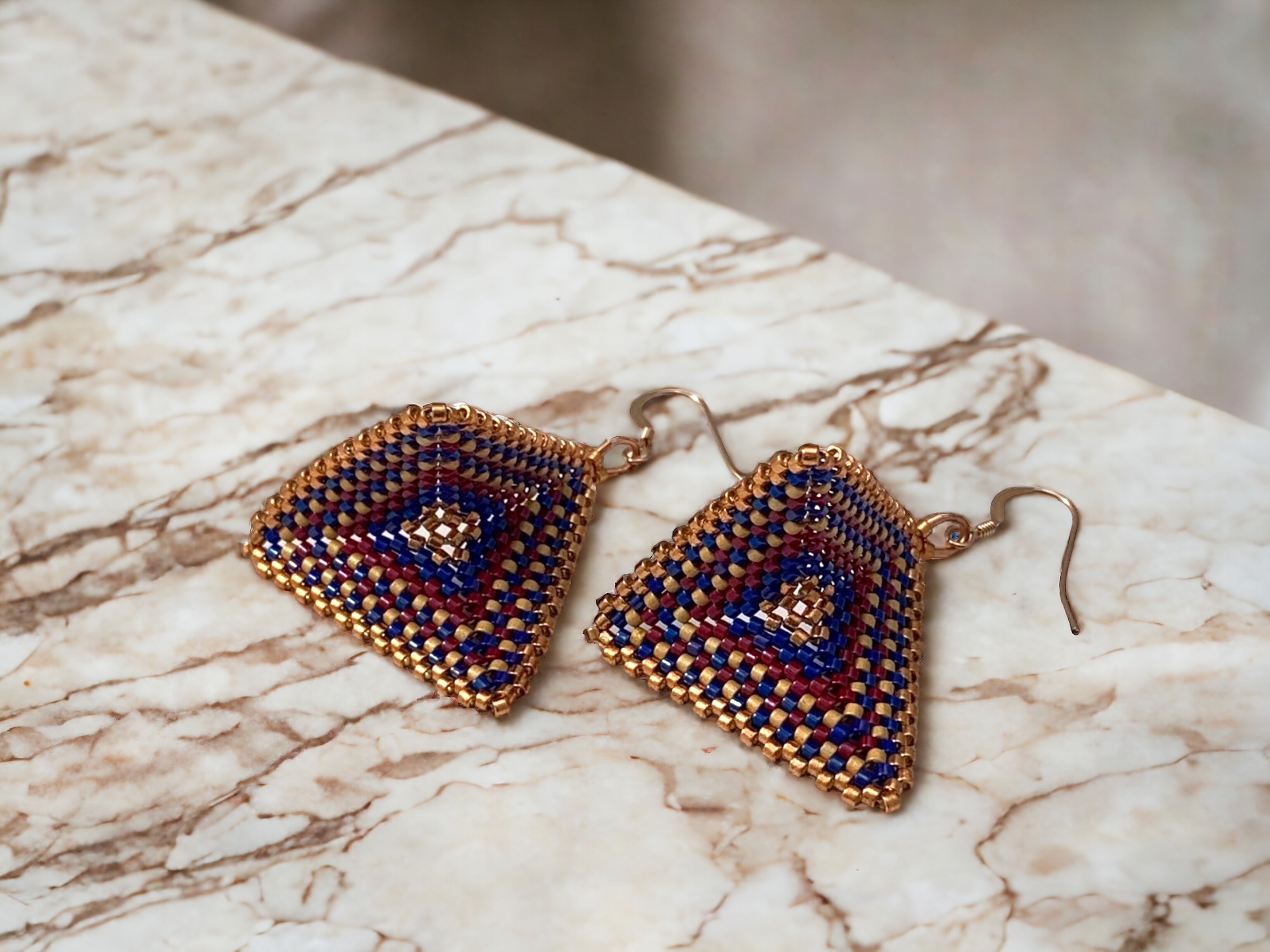 Geometric Beadwork Earrings in Spanish Tile Colors