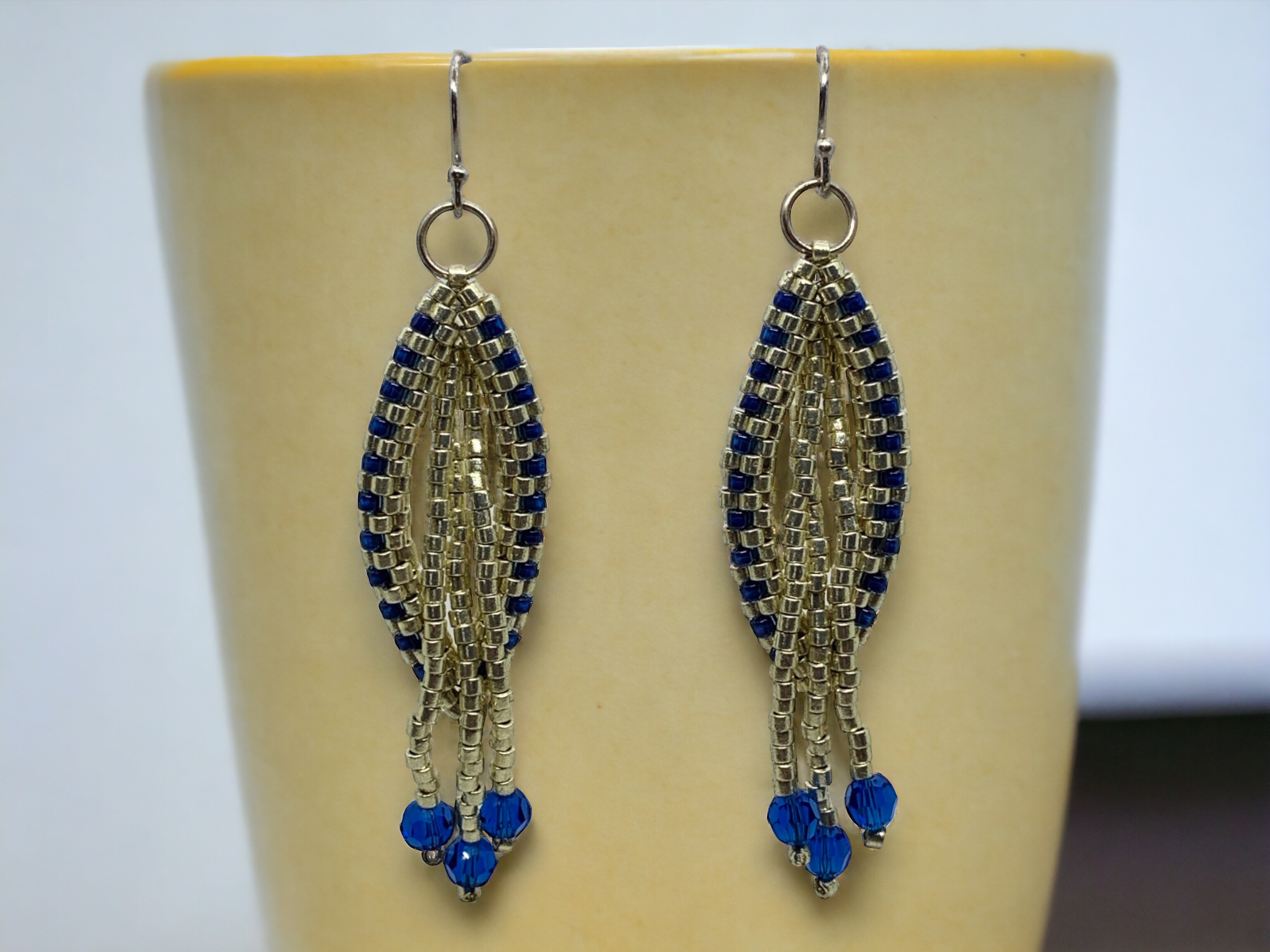 Elegant Blue & Silver Oval Fringe Earrings