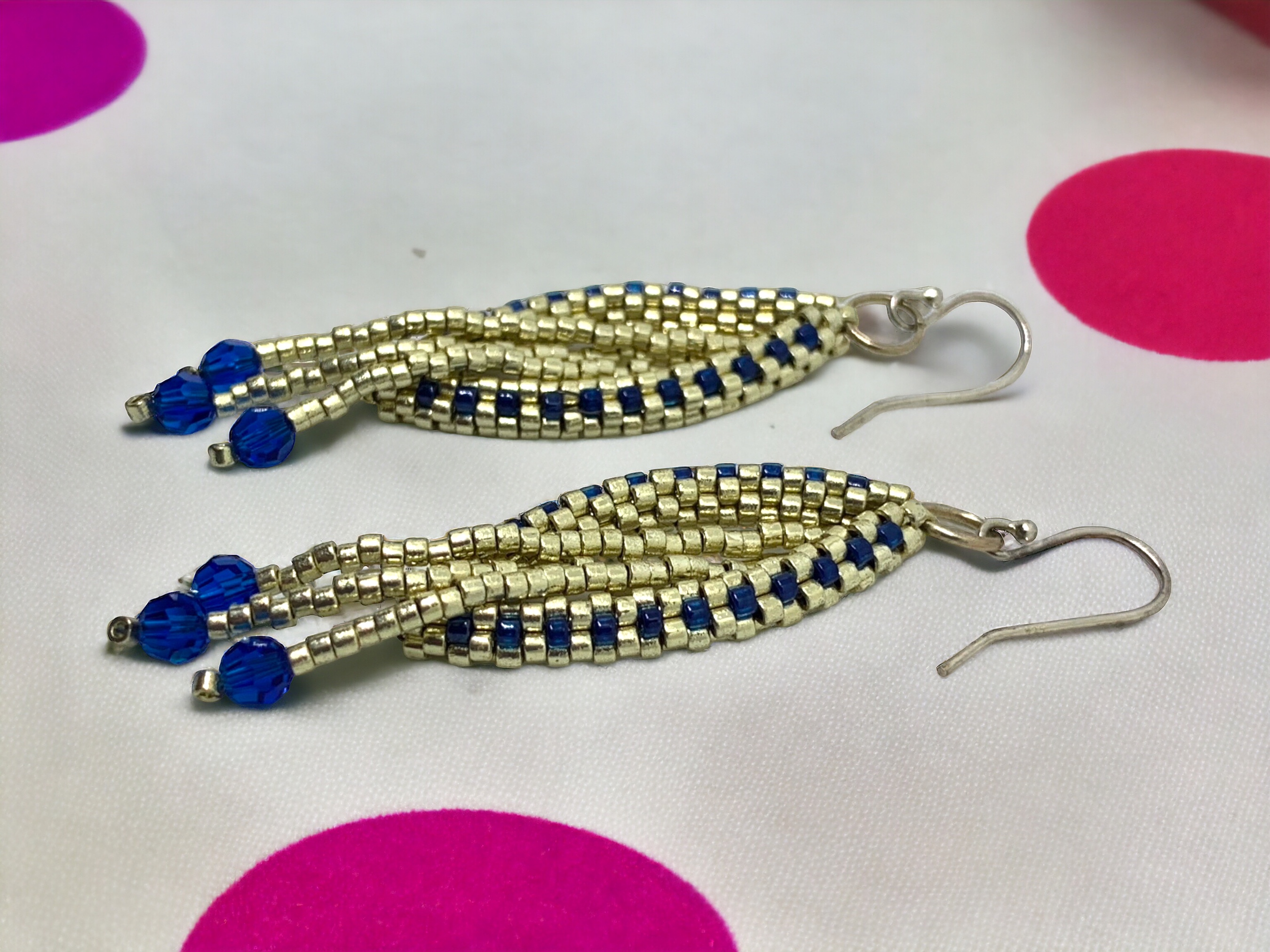 Elegant Blue & Silver Oval Fringe Earrings