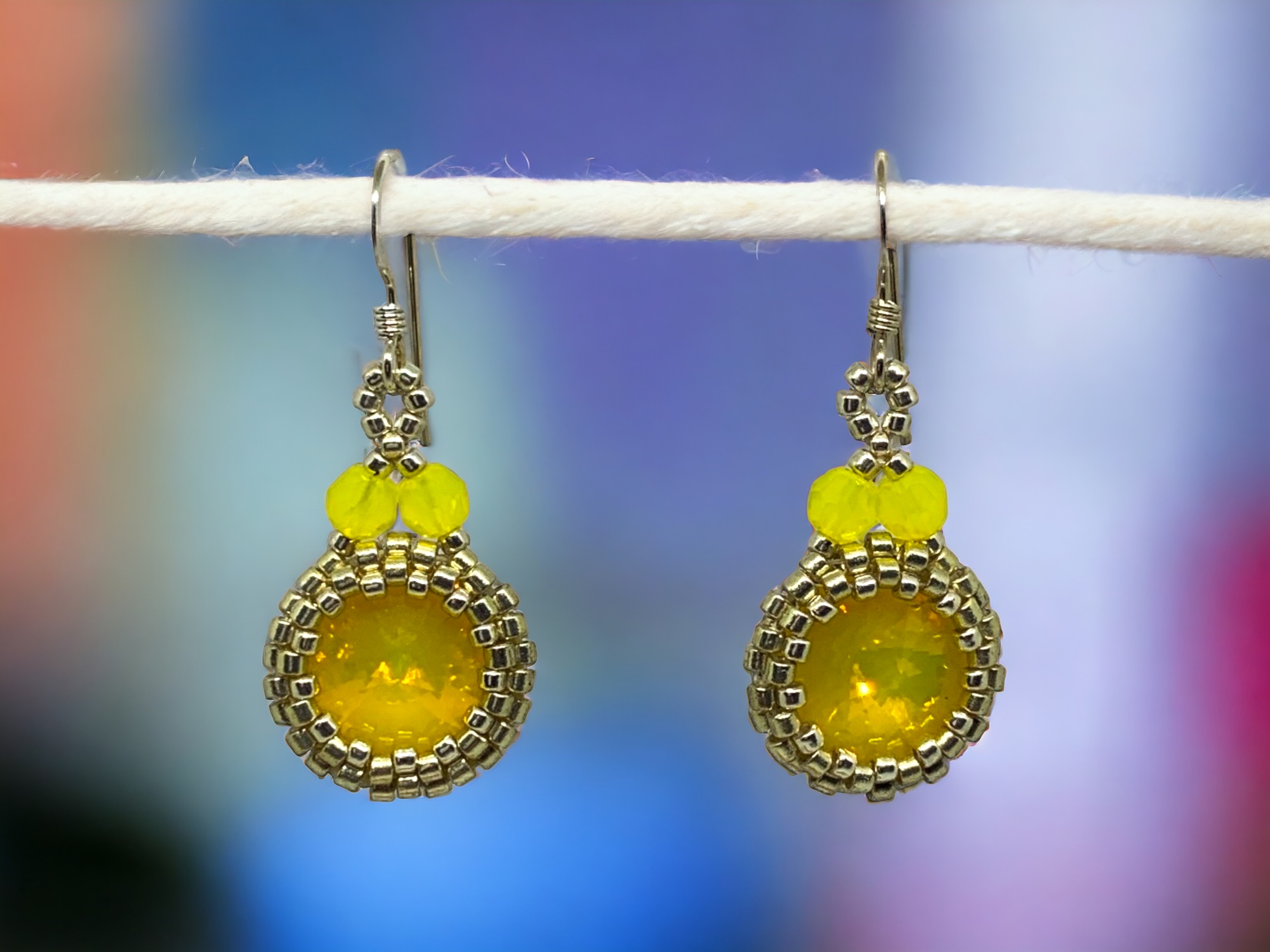 Elegant Earrings with Yellow Opal Swarovski Crystals