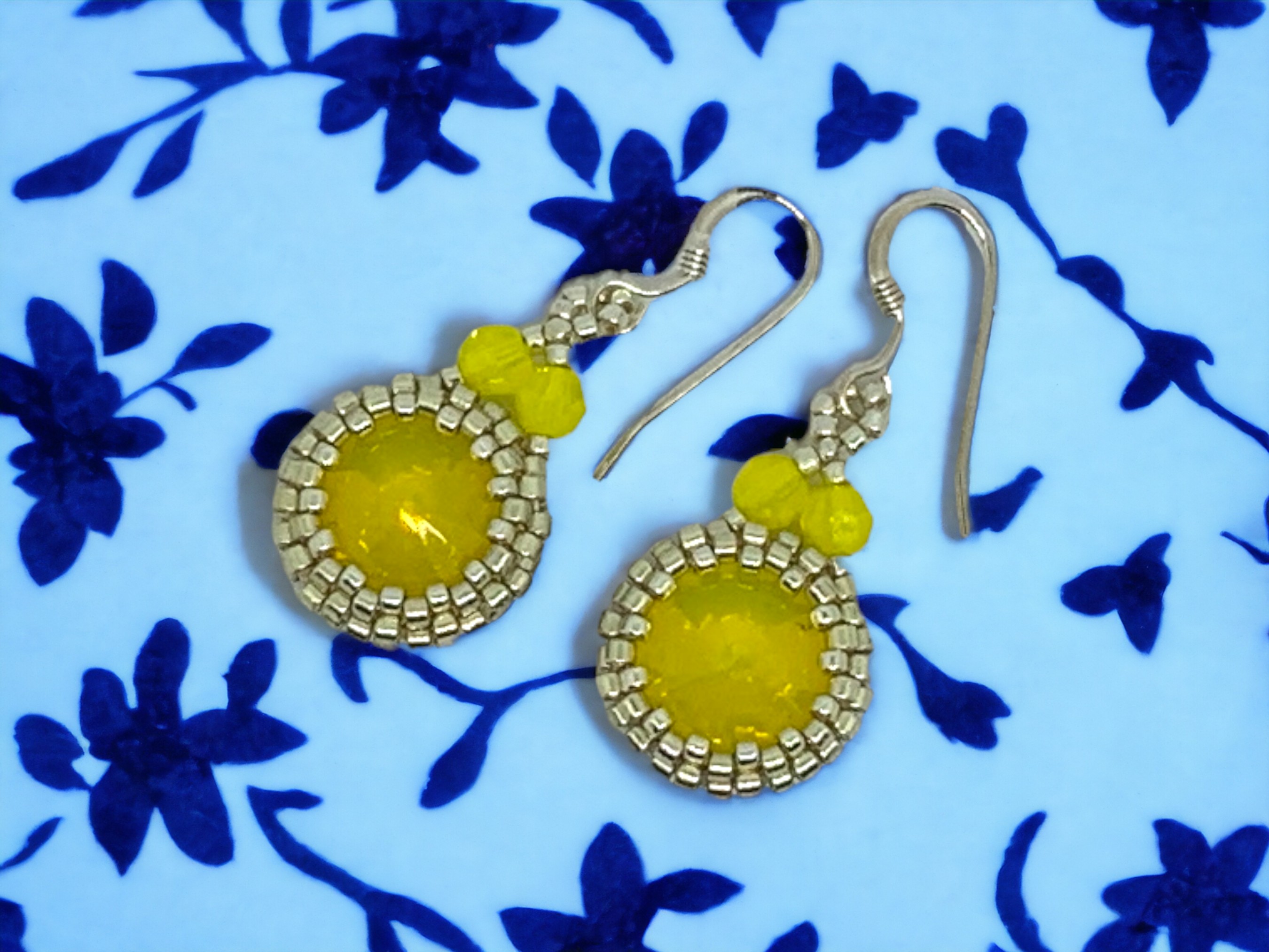 Elegant Earrings with Yellow Opal Swarovski Crystals