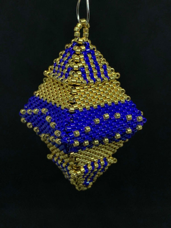 Cobalt and Gold Octa Bead Christmas Ornament